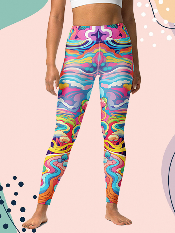 Psychedelic rainbow cotton organic yoga leggings soft breathable natural  fabric